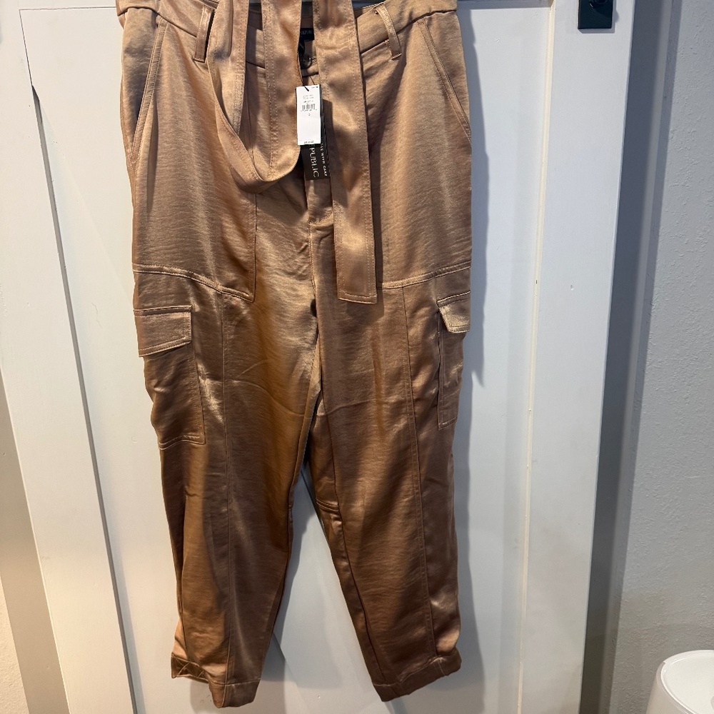 🩶 Banana Republic Satin Utility Cargo Pants – Champagne Gold (Size 10, NWT)